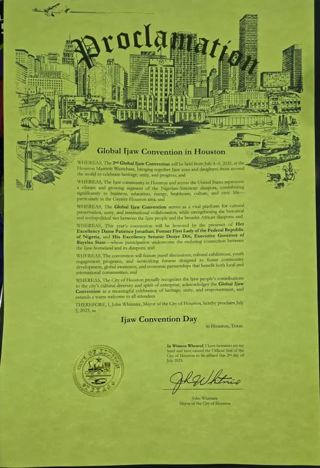 Houston Proclaims July 5 as Ijaw Convention Day: Celebrating Ijaw Culture and Leadership in the Diaspora